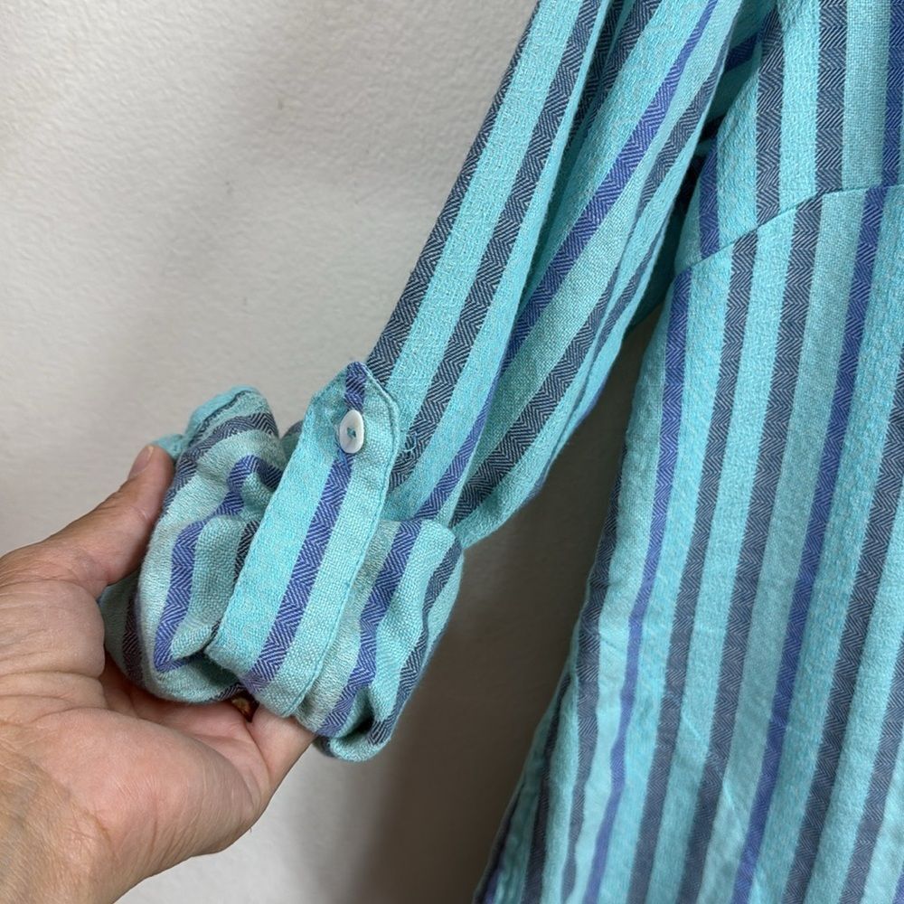 (H1) Soft Surroundings Turquoise Striped Embroidered Tunic, Sz M - Picture 9 of 15